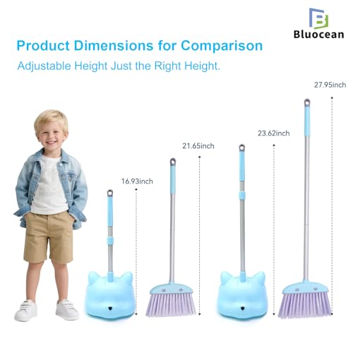 28'' Kids Mini Broom and Dustpan - Toddler Cleaning Toy Set, Toddler Household Helper, Parent-Child Interactive Play Cleaning Tool, Cute Cartoon Design, Small Safe Corner Broom (Blue) - view 4