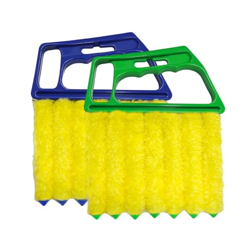 2 PCS Blind Cleaner Duster Tool, Window Venetian Hand-held 7 Finger Dusting Cleaner Brush, Blinds Cleaning Brush Tool for Window Shutters Air Conditioner, Car Accessories (Blue+Green)