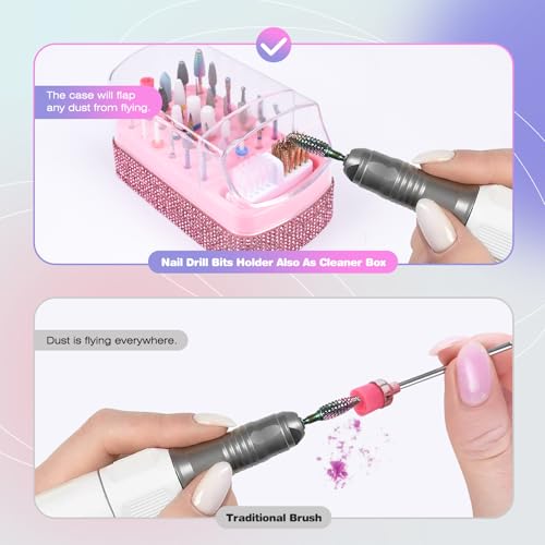 2 in 1 Nail Drill Bits Holder Case Rhinestone with Efile Tip Cleaning Brush - view 4