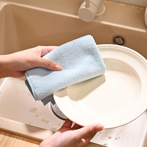Colorful Microfiber Cleaning Cloth Set, Includes Blue, Green and Cream Kitchen and Home Cleaning Towels - view 2
