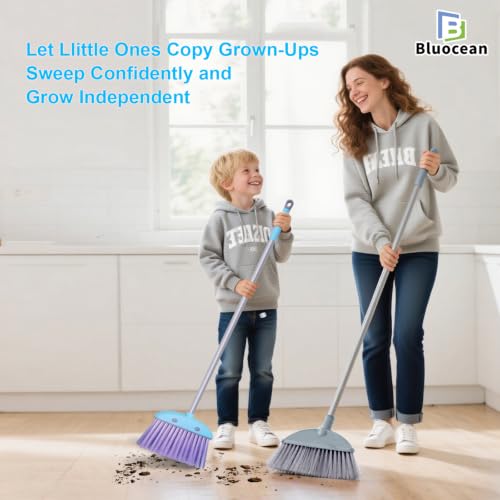 28'' Kids Mini Broom and Dustpan - Toddler Cleaning Toy Set, Toddler Household Helper, Parent-Child Interactive Play Cleaning Tool, Cute Cartoon Design, Small Safe Corner Broom (Blue) - view 5