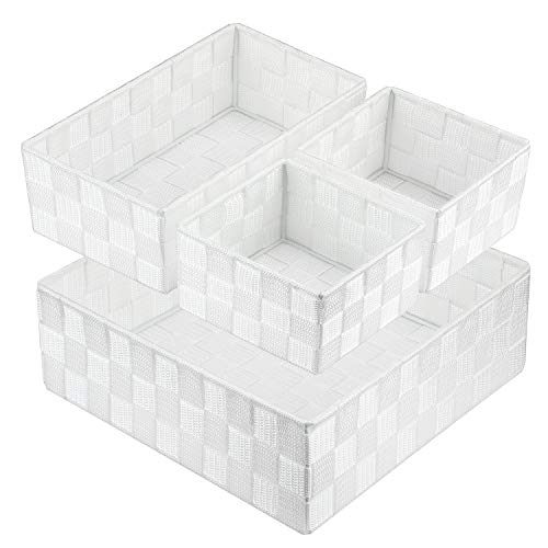 Woven Storage Box Cube Basket Bin Container Tote Organizer Divider for Drawer,Closet,Shelf, Dresser (White)