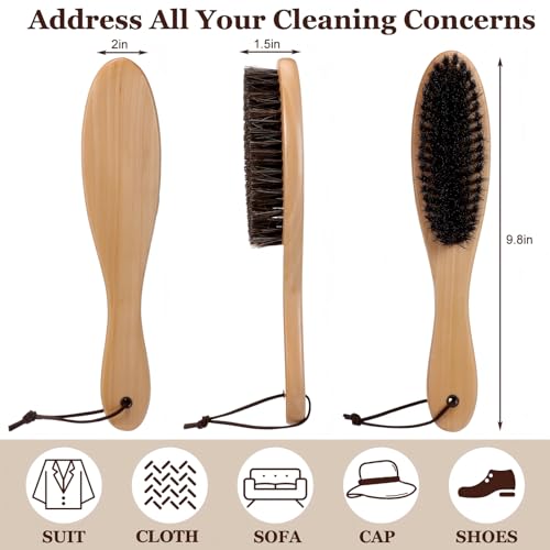 4 Pcs Lint Brushes for Clothes Horsehair Garment Brush Wood Handle - view 3