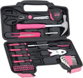 39-Piece Household Tools Kit - Portable and Essential Repair Set Ideal for Women, College Students, Home Use & More (39p-Pink)