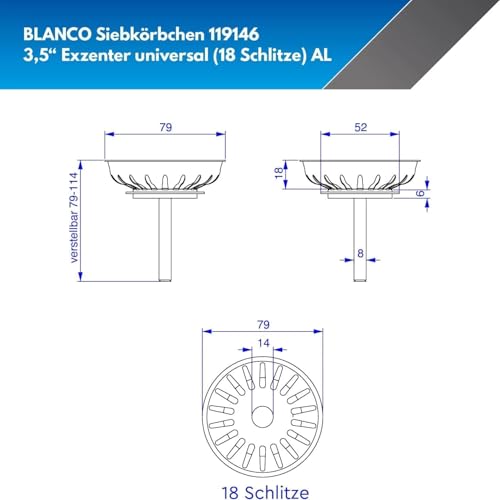 119146 8cm Sink Strainer with Easy Use Pivot 18 Drain Holes Genuine Replacement Stainless Steel - view 3
