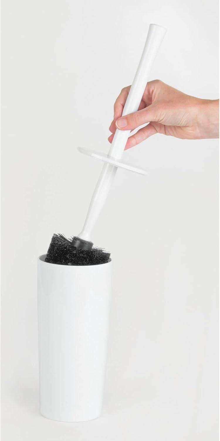 Slim Plastic Toilet Bowl Brush and Holder Set, Modern Compact Storage Organizer Cleaner Scrubber for Toilet - Heavy Duty Cleaning Plunger for Bathroom, Aura Collection - White - view 5