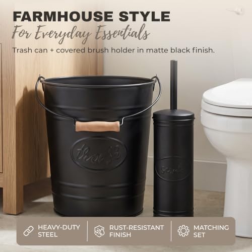 Matte Black Farmhouse Bathroom Trash Can and Toilet Brush Set - view 2