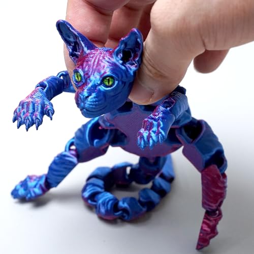3D Printed Bald Cat Model,Flexible Realistic Articulated Animal Fidget Toys,Mystery Figurines Gifts for Easter,Executive Desk Funny Décor and Festival Collectible,Easter Basket Stuffers (RB) - view 5