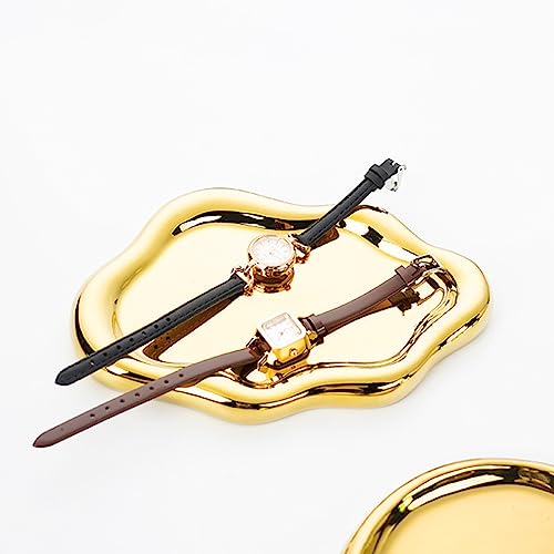 Jewelry Dish Trinket Tray for Women, Ring Dish Holder, Unique Cloud Shape Ceramic Plate Cute Things Vanity Aesthetic Room Decor Mother's Day Birthday (Gold) - view 2