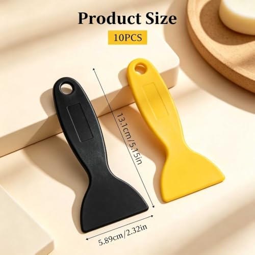 10 Pcs Plastic Scraper Tool for Paint, Sticker Remover, Cleaning Scraper, Flexible Putty Knife for Auto Detailing, Vinyl Wrap, Glass Cleaning - 5 Black + 5 Yellow - view 2