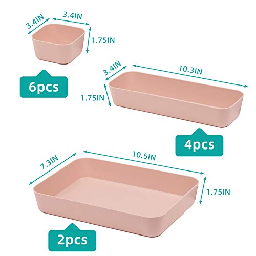 Color Plastic Desk Drawer Organizers For Makeup Bathroom Office Kitchen Vanity Drawer Storage Box Container Set Of 12 Pink - view 2