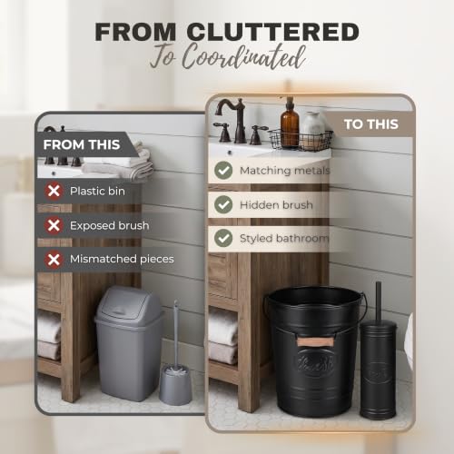 Matte Black Farmhouse Bathroom Trash Can and Toilet Brush Set - view 3