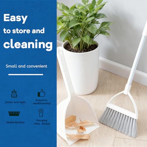Small Broom and Dustpan Set, Household Mini Broom and Dustpan Set, Mini Broom and Cleaning Set Suitable for Various Small Areas (White) - view 2