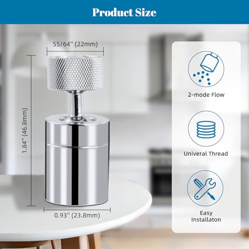 NSF/ANSI/CAN 61 Certified Dual-function Faucet Aerator, CUPC Certification Big Angle Rotate Kitchen Sink Aerator 360 Degree Swivel Sink Sprayer Attachment-55/64 Inch Female Thread-Chrome - view 6