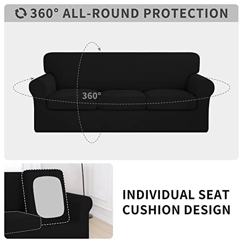2 Pieces High Stretch Thicken Chair Couch Covers, Soft Sofa Slipcover for 1 Separate Cushion Couch, Jacquard Fabric Elastic Sofa Cover Furniture Protector for Dogs (Chair, Black) - view 3