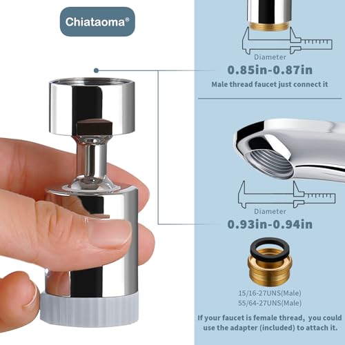 Swivel Faucet Aerator,3-function Faucet Nozzle,360° Big Angle Rotate Kitchen Sink Faucet Attachment,Faucet Extender for Kitchen 55/64 inch Female Thread,Kitchen Sink Aerator Chrome - view 6