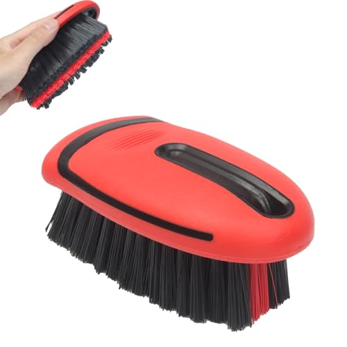 Carpet Cleaning Brush & Upholstery Brush Set, Hard Bristle Carpet Scrub Brush, Rug Brush, Couch Cleaner Brush, Fabric/Leather Detail Brush for Car, Home & Outdoor Furniture (Red)