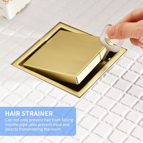 4‑Inch Square Shower Floor Drain, Brushed Gold, Tile‑Insert Cover Panel - view 6