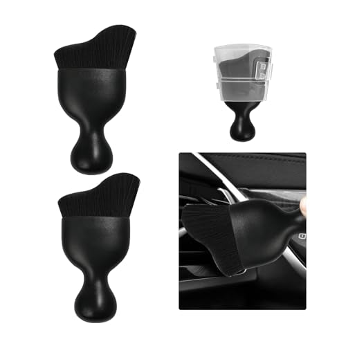 2 PCS Car Detailing Brush, Curved Soft Bristles Auto Removal Dust Collectors, Universal Vehicle Dashboard, Air Conditioner Vents etc Interior Cleaning Tool Accessories (Black)