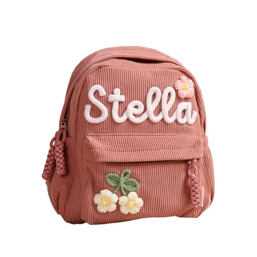 Toddler Backpack for Girls, Personalized Corduroy Small Mini Toddler Girl, Custom Name Backpack Bookbag, School Bag for Kids Girls Boys 4-15 Years, Pink