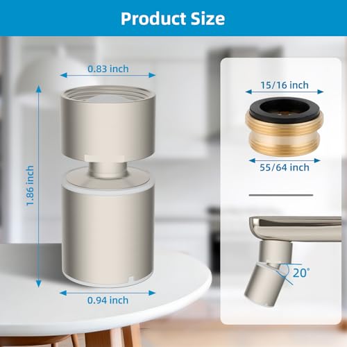 CUPC Certified 2-function 360° Swivel Sink Aerator, Brushed Nickel - view 4