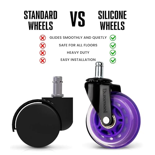 Office Chair Wheels - Set of 5 Rollerblade-Style Caster Wheels, Smooth & Quiet Rolling, Protects Hardwood Floors & Carpets, Universal Fit, Durable and Long-Lasting - Purple - view 2