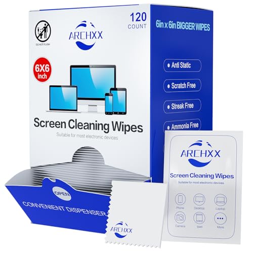 Screen Wipes for Electronics, 120 Count 6"x6" Pre-Moistened Screen Cleaner for Screens, Computer,Laptop,Tablet,Phone,Monitor,Car Screen Cleaner, Lens Wipes Individually Wrapped