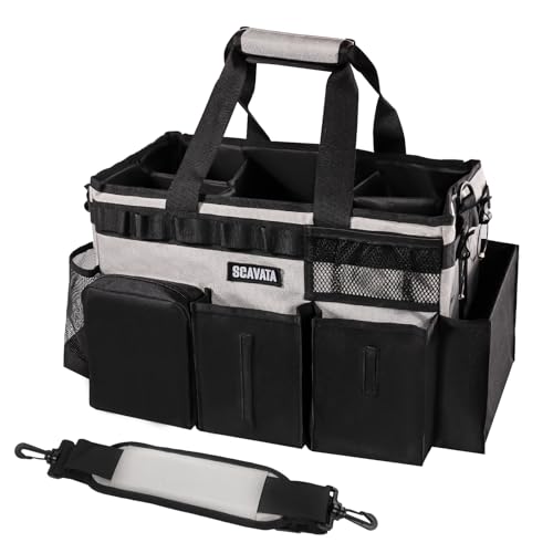Wearable Cleaning Caddy Bag, Cleaning Caddy Supplies Organizer with Handle & Shoulder Straps for Housekeepers, Under Sink & Car Cleaning Tool Organizers with 4 Foldable Divider (Lake Blue) - view 2