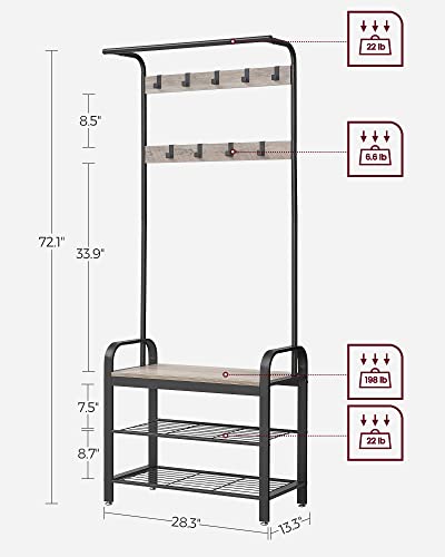 Coat Rack, Hall Tree with Shoe Bench, 4-in-1, 9 Removable Hooks - view 5