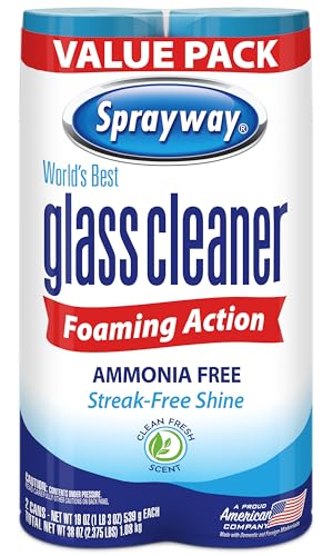 Glass Cleaner Foaming Aerosol Spray, 19oz, Pack of 2 | Ammonia-Free, Streakless, Fast-Acting | Cleans & Polishes Glass Surfaces | Fresh Scent, Removes Fingerprints, Dust, Dirt, Smoke Film