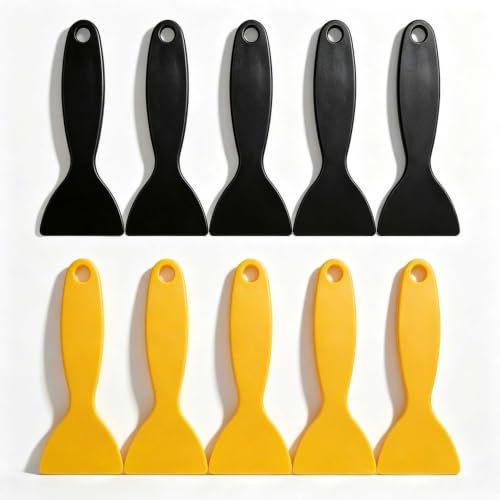 10 Pcs Plastic Scraper Tool for Paint, Sticker Remover, Cleaning Scraper, Flexible Putty Knife for Auto Detailing, Vinyl Wrap, Glass Cleaning - 5 Black + 5 Yellow