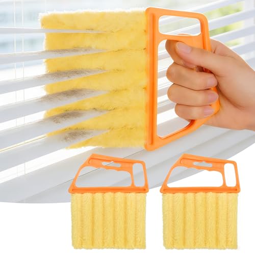 2 Pack Venetian Blind Cleaner Tool, Wet Dry Duster for Blinds with Ergonomic Handle, Washable Microfiber Window Shutter Cleaning Brush, Handheld Damp Dust Sponge for Home Office, Yellow