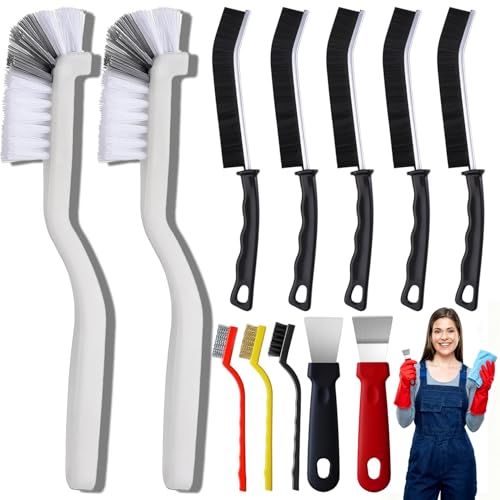 12Pcs Crevice Cleaning Brush Set, Multifunctional Recess Grout Hard-Bristle Cleaning Brush Supplies for Sink, Bathroom, Window, Corner, Bottle, Teapot for Oven Cleaning Tool Non-Scratch