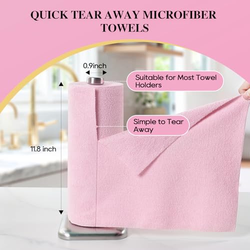 Microfiber Cleaning Cloth Roll 90 Pack, 12"×12", Reusable, Pink & Grey - view 2
