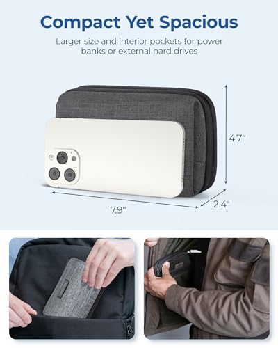 Electronics Travel Organizer for Cords, Zipper Pouch, Black - view 6