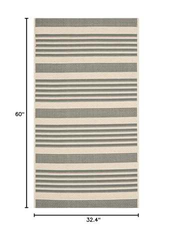 Courtyard Collection CY6062 Stripe Indoor/ Outdoor Non-Shedding Easy Cleaning Patio Backyard Porch Deck Mudroom Area Rug, 2'7" x 5', Grey / Bone - view 2