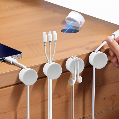 Magnetic Cable Clips White, Cord Organizer Magnet Silicone Cord Management Charging Cable Holder for Metal Desk, File Cabinet, Home and Office, with Extra Adhesive Plates (5 Piece, Large Size) - view 2