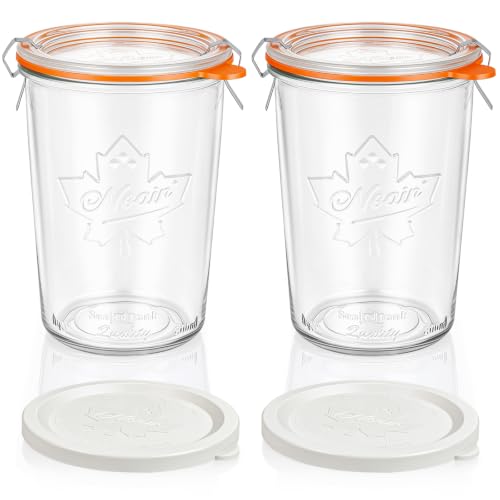 Sourdough Starter Jars 27 oz 2 Pack, Canning Jars with Glass & Plastic Lids