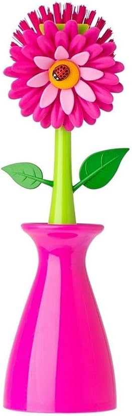 Flower Power Dish Brush with Handle and Vase Holder - Orange | Dish Scrub Brush for Dishes, Kitchen Scrub Brush, Sink Cleaning Brush, Pot Scrubber, Dishwashing Brush - view 6