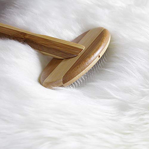 Sheepskin Brush Rug Wool Carpet Cleaner Bamboo Wire Slicker Carding, Unmats Fur & Restores Like New, Longer Prongs, Stronger Design, To Fluff Fleeces, Sherpa, Macrame & Faux Fur Blankets - view 3