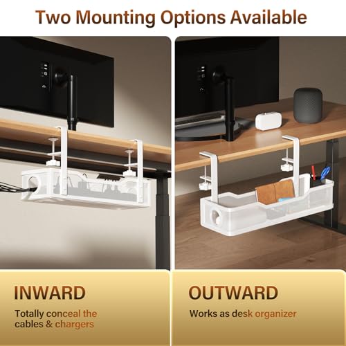 [Upgraded] 2 Pack Under Desk Cable Management Tray, Cord Organizers for Table Thickness up to 3", 16" Wire Organization with Clamp No Drill, Cable Management Box for Office - No Damage to Desk - view 5