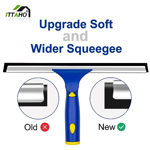 Window Squeegee with Extension Pole, Separate 12" Squeegee & 11" Microfiber Scrubber Heads, Window Cleaning Kit for Hard-to-Reach Windows, Shower Doors, Car Windshields, Indoor Outdoor-2 Pads - view 5