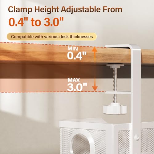 [Upgraded] 2 Pack Under Desk Cable Management Tray, Cord Organizers for Table Thickness up to 3", 16" Wire Organization with Clamp No Drill, Cable Management Box for Office - No Damage to Desk - view 3