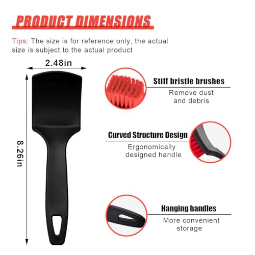 8.3×2.5 Inch Car Wash Brush, Soft Bristle Short Handle Carpet Cleaning Brush, Scrub Brush for Floor Mats, Tires, Automotive Wheel Bushes for Vehicle Interior & Home (Red) - view 2