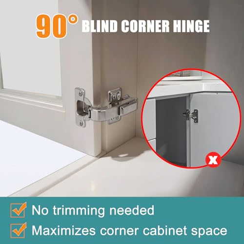 HBL' 2 Pack 90° Blind Corner Cabinet Hinge, Pie Cut Corner Kitchen Door Hinge, Soft Close European Concealed Hinge for Frameless Blind Corner Cabinets - view 6