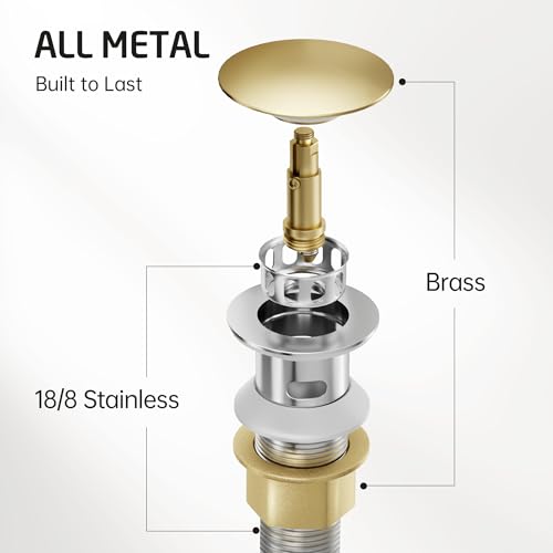 All Metal Bathroom Sink Drain with Strainer Basket Hair Catcher Anti Clog Pop Up Drain Stopper for Lavatory Vanity Vessel Sink with Overflow, Rustproof 18/8 Stainless Steel Matte Black S2013A-BK - view 2
