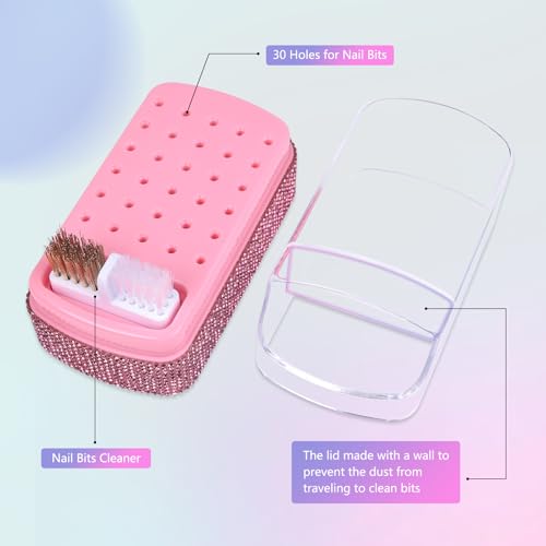 2 in 1 Nail Drill Bits Holder Case Rhinestone with Efile Tip Cleaning Brush - view 3