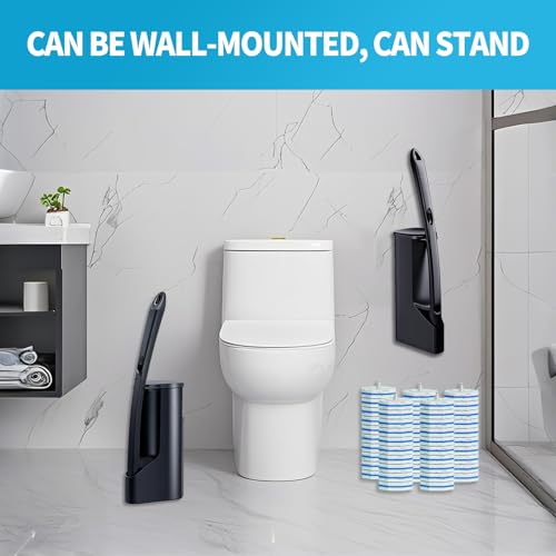 Disposable Toilet Brush with 50 Cleaner Refills Pads，Wall Mounted Toilet Bowl Holder Set，Toilet Cleaning System Starter Kit，Bathroom Cleaning System for Sink Bathtub Wash Basin - view 2