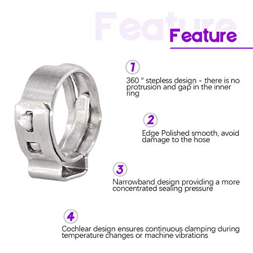 35Pcs 8.8-10.5mm 304 Stainless Steel Single Ear Hose Clamps, Crimp Hose Clamp Assortment Kit Ear Cinch Rings Crimp Pinch Fitting Tools Perfect for Automotive, Home Appliance Line - view 5