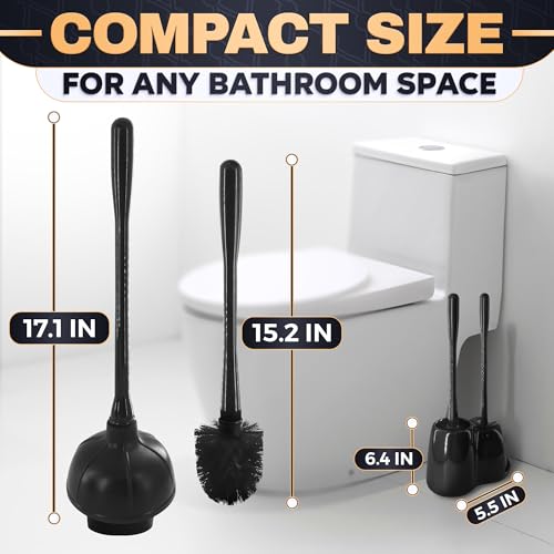 Black Toilet Brush and Plunger Set with Holder, 15.2 Inch (Black) - view 2